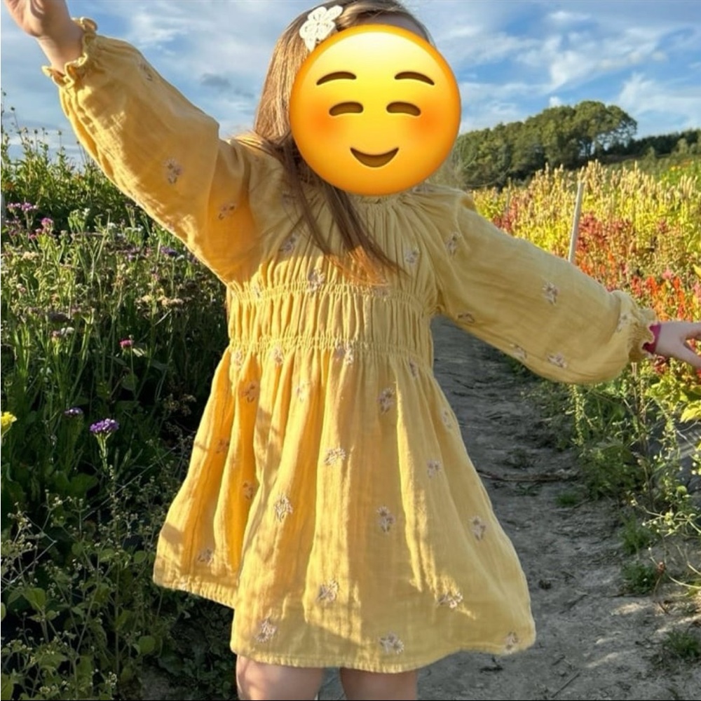 Zara yellow long sleeve cotton dress 4-5t